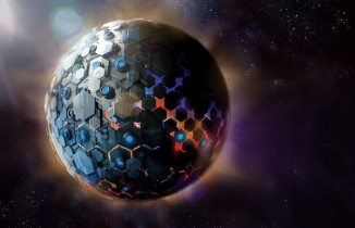The Dyson Sphere around a star. A future technology which could harness power and energy from a star by surrounding it with hexagon shaped satellites.